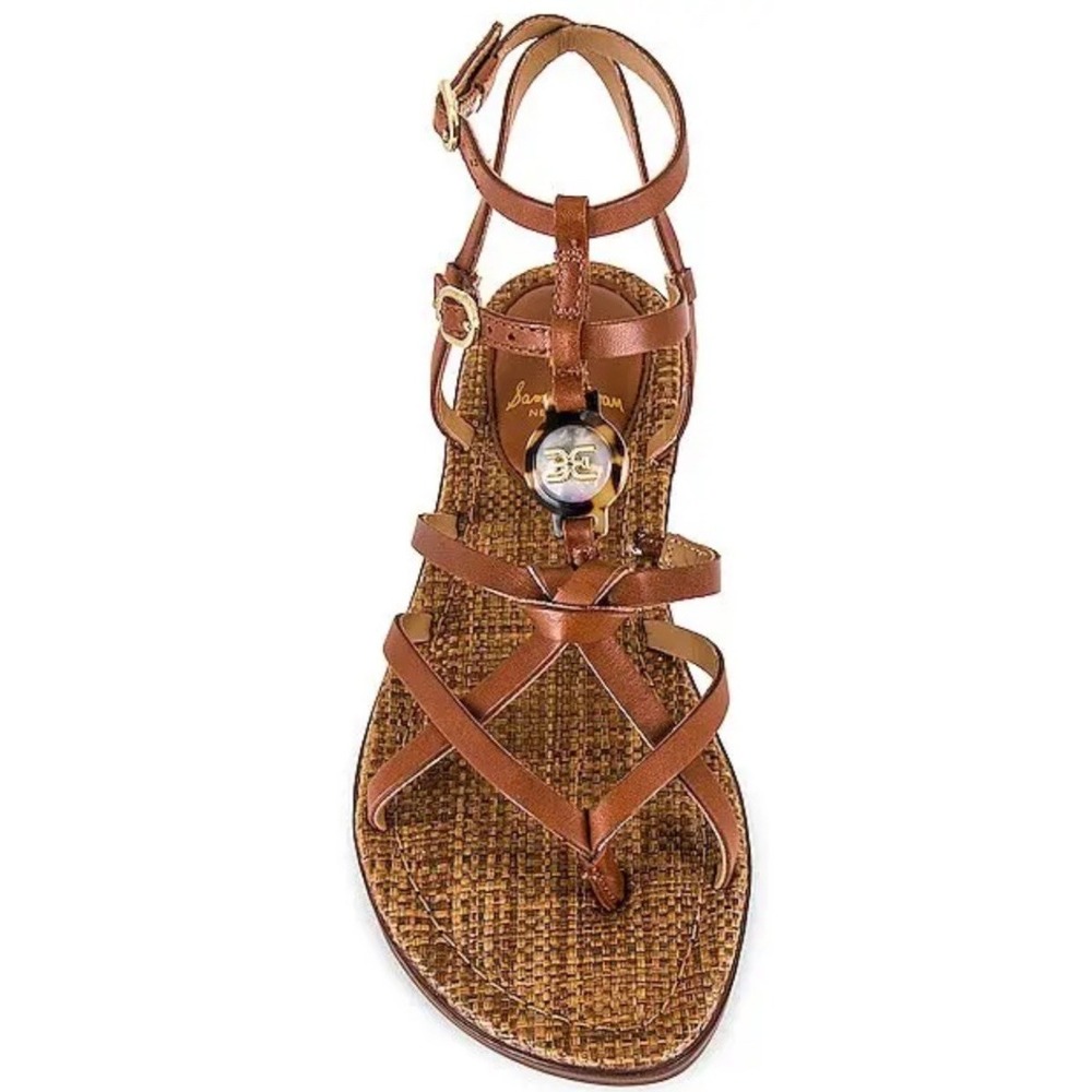 Sam Edelman Gwen  Strappy Gladiator Leather Sandal Double Buckle Cognac Sz 8